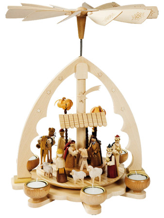 16192 Natural Nativity Scene Tea Light Christmas Story Pyramid