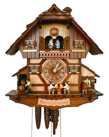 MT383-9 Musical Beer Drinkers and Keg Tapper Chalet 1 Day Cuckoo Clock