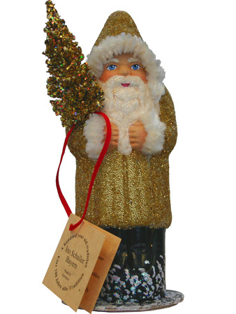 1559G Gold Santa with Tree Schaller Paper Mache Candy Container