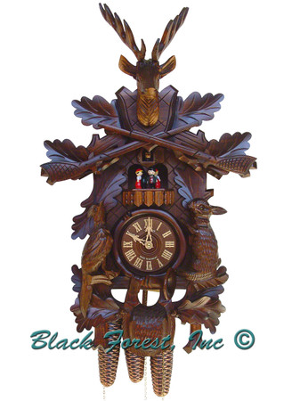 8TMT285-9 8 Day Live Animals Hunters Anton Schneider Cuckoo Clock