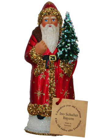 14169 Red Santa Schaller Paper Mache Candy Container