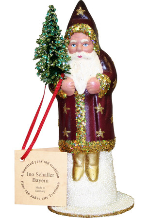 111529 Santa Purple and Gold with Stars Schaller Paper Mache Candy Container