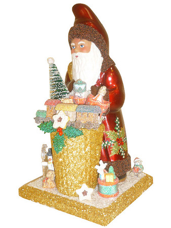 171832 Santa with Holly Leaves Schaller Paper Mache Candy Container