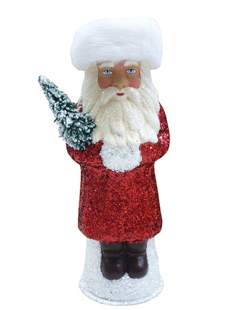 171826 Red Russian Santa with Tree Schaller Paper Mache Candy Container