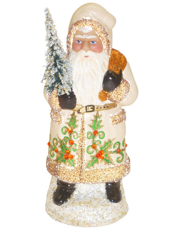 18156 Santa with Cream Coat Schaller Paper Mache Candy Container