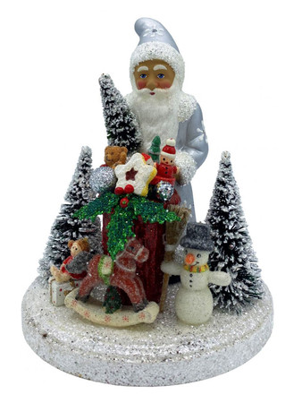 19-21 Silver Santa with Gifts Schaller Paper Mache Candy Container