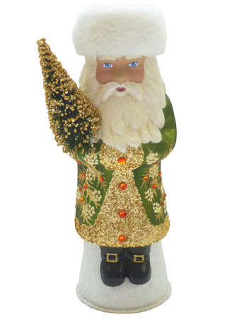 19-260S Green Santa with Swarovski Crystals Schaller Paper Mache Candy Container