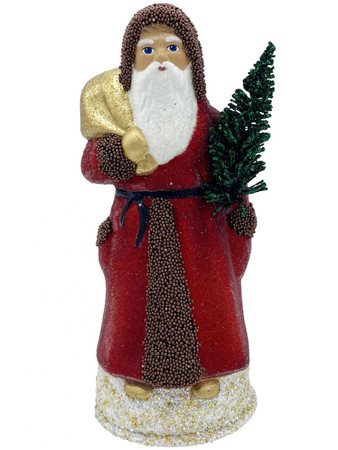 1921 Santa with Red Beaded Coat Schaller Paper Mache Candy Container