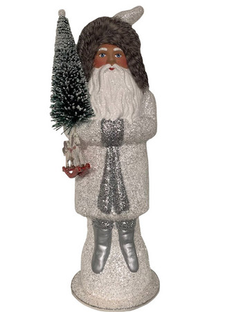 1944 Santa with White Glitter Schaller Paper Mache Candy Container