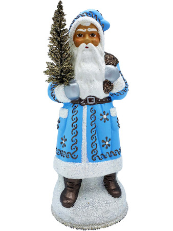 19241 Santa with Tree and Light Blue Coat Schaller Paper Mache Candy Container