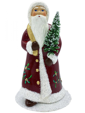 2022S Santa with Tree and Red Coat Swarovski and Mistletoe Schaller Paper Mache Candy Container