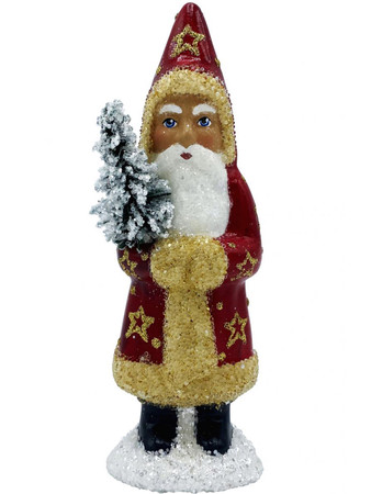 2012 Santa with Tree and Red Coat with Stars Schaller Paper Mache Candy Container