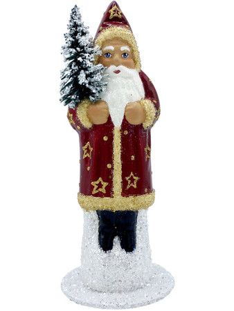 2015 Santa with Tree and Red Coat with Stars Schaller Paper Mache Candy Container