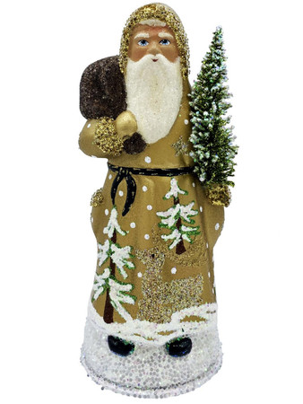 12020 Santa with Tree and Gold Coat Schaller Paper Mache Candy Container