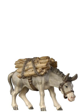 801185 Donkey Carrying Wood real Wood Painted Kostner Nativity from Pema in Italy