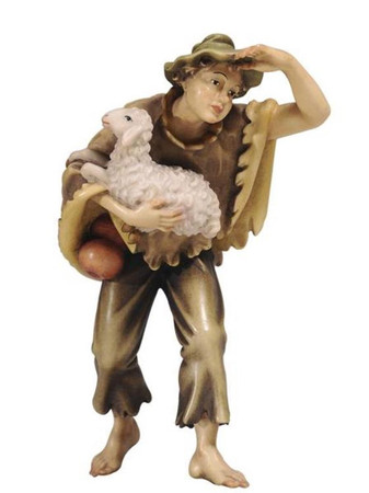 801054 Boy Carrying Sheep Real Wood Painted Kostner Nativity from Pema in Italy