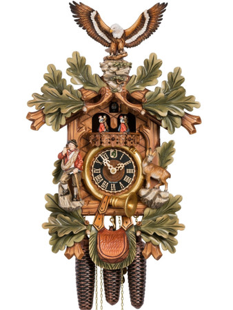 8667-5Tbu Hones 8 Day Painted Hunters Cuckoo Clock