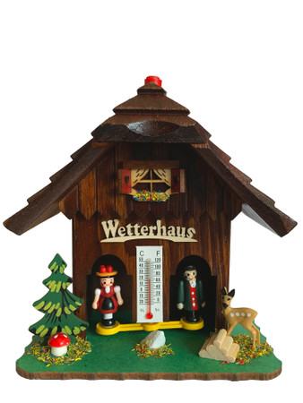 73 Dunkle Wooden German Weather House with Thermometer