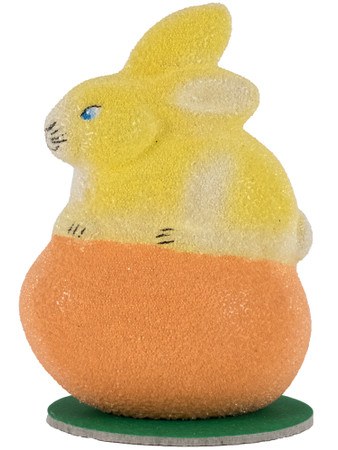 74-05-YL-OR Yellow Easter Bunny on Egg Schaller Paper Mache