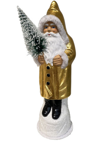 26-24K-T Gold Leaf Santa with Tree from Ino Schaller Paper Mache Candy Container