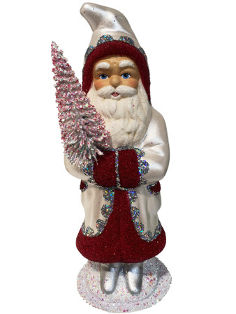 1128 Santa in Pearl White and Red from Ino Schaller Paper Mache Candy Container