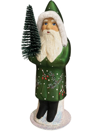 22227 Santa in Green Coat with Painted Decorations from Ino Schaller Paper Mache Candy Container