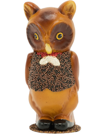 13072 Owl Light Brown with Beaded Vest Ino Schaller Paper Mache Candy Container