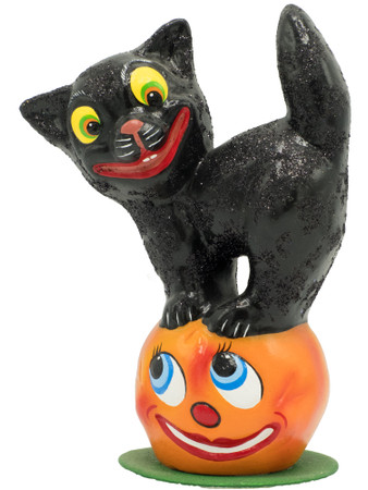 404-2 Black Cat on Pumpkin Ino Schaller Paper Mache Candy Container
