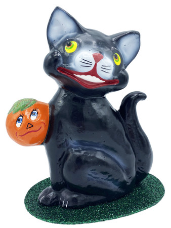 186-T Black Cat holding Pumpkin Ino Schaller Paper Mache Candy Container