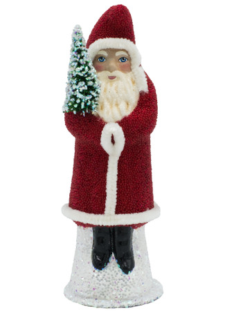 19-LR Santa in Red Coat Beaded and Tree from Ino Schaller