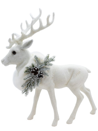 0-700-1W White Deer Beaded with Antlers Fur and Christmas Deco from Ino Schaller