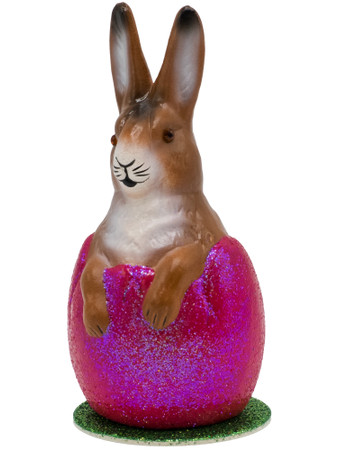 82-2-PK Easter Bunny in Pink Egg with Glitter Ino Schaller Paper Mache