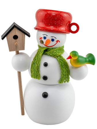 12216 Snowman with Bird House Smoker from Seiffener Volkskunst