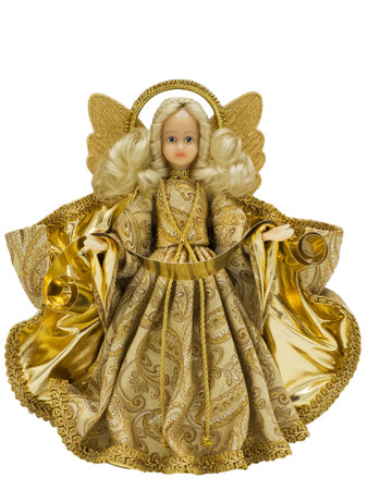 220-iii-Gold Angel with Banner in Gold Tree Topper Wax Angel