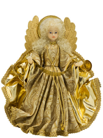 220-IV-G Gold Holding Banner Tree Topper Wax Angel