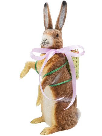 704-0 Beaded Light Brown Upright Easter Bunny with Basket Ino Schaller Paper Mache