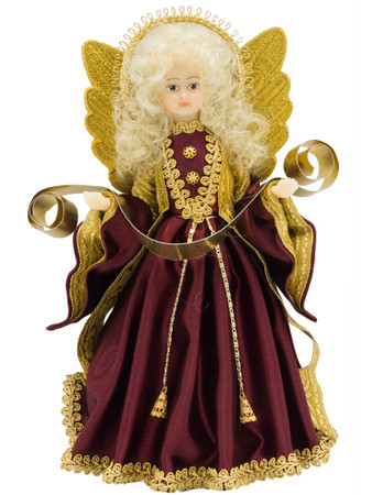 110-iii-WR Burgundy Tree Topper Wax Angel