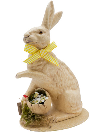 12009-C Cream Frosted Bunny and Basket with Egg Ino Schaller Paper Mache