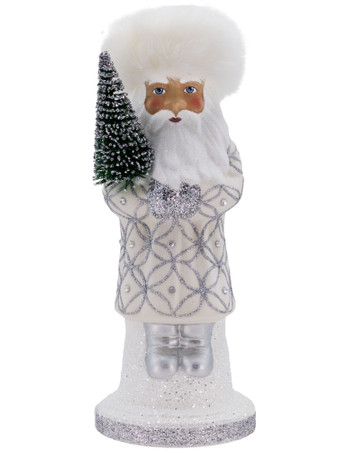 24277-WH White Trimmed in Silver on wood base Santa from Ino Schaller