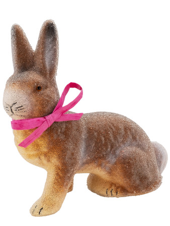 708-0  Beaded Light Brown Sitting Easter Bunny Schaller Paper Mache Candy Container