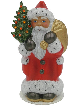 2518 Red Santa with Molded Tree Ino Schaller Paper Mache Candy Container