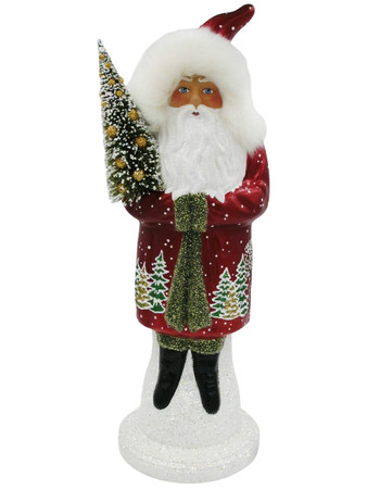 2544 Large Dark Red Santa with Tree Scene from Ino Schaller Paper Mache Candy Container