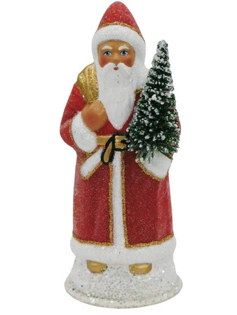 25175 Red Beaded Santa with Tree from Ino Schaller Paper Mache Candy Container