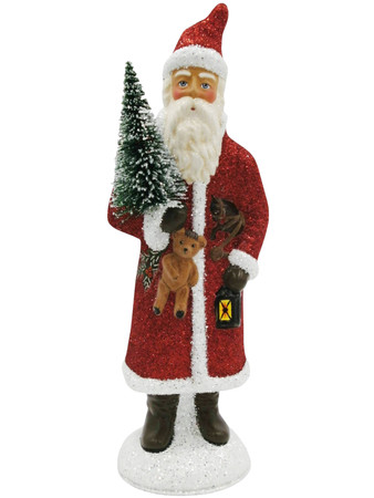 25345 Red Glitter Santa with Lantern from Ino Schaller Paper Mache Candy Container