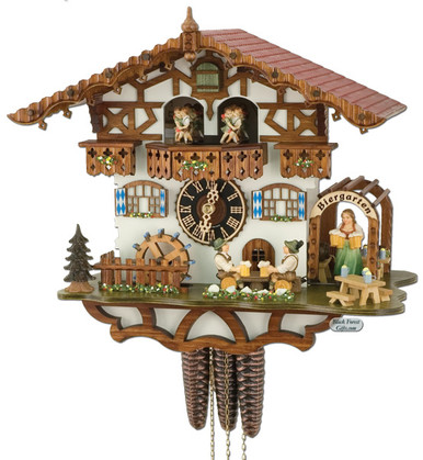 664TZenzi Musical Bavarian Beer Garden Chalet 1 Day Cuckoo Clock