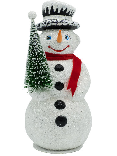 3450 Large Snowman with Tree Schaller Paper Mache Candy Container