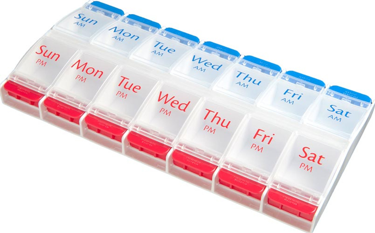 14 large compartments to hold a variety of pills
