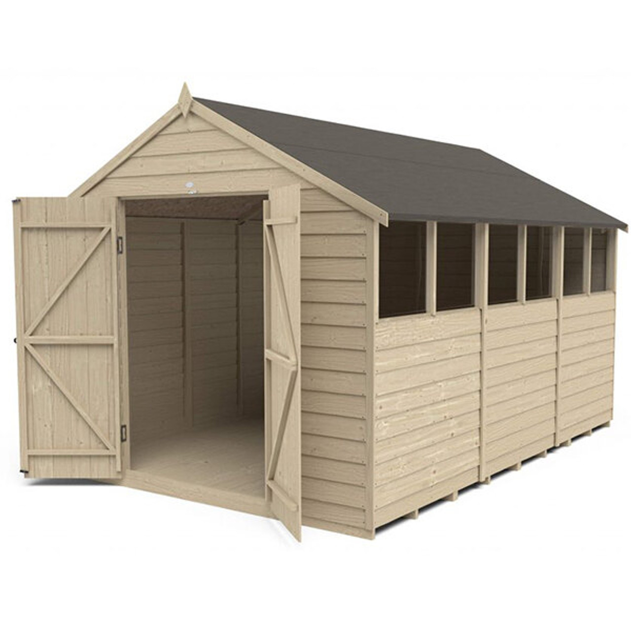 Forest Garden 4LifeShed Overlap Pressure Treated 12x8 Apex Shed - Double  Door