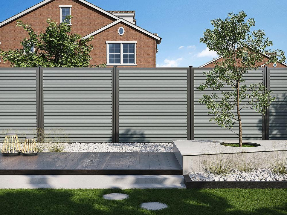 Fence Sample Talasey Piranha Vertical Slatted Retro Fit Composite Fence Kit Antique ...