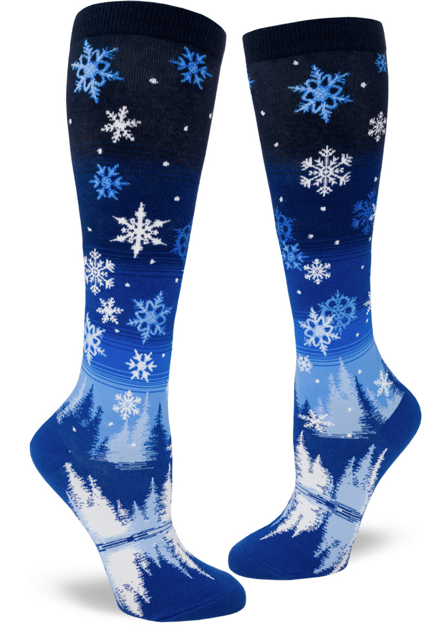 Snowflakes - Women's Knee High Socks - Woodsock